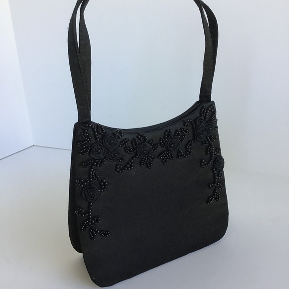 SASHA NEW YORK BLACK BEADED EVENING PURSE - Picture 1 of 6